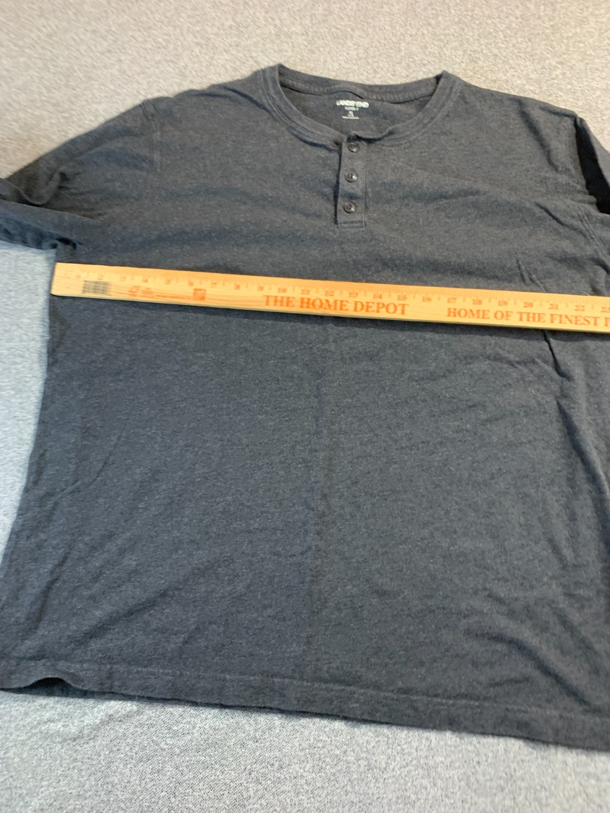 Lands' End Super-T Top Men's XL 46-48 Gray Rib-Knit Cuff Long Sleeve Henley Neck gallery