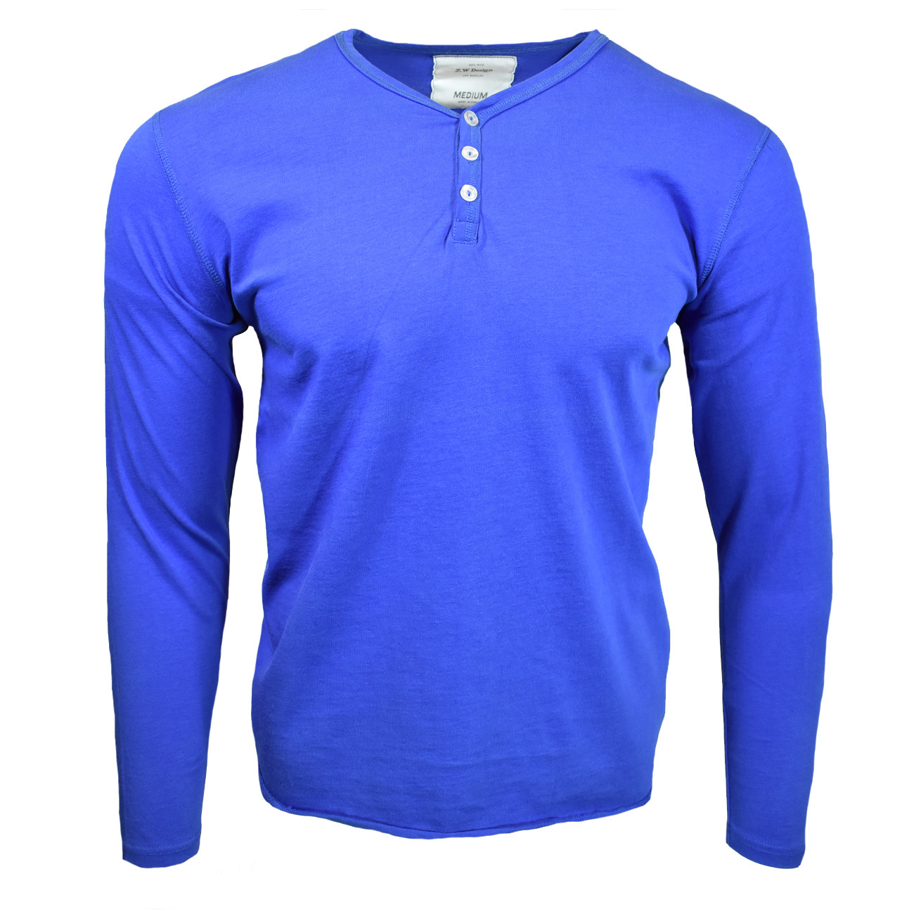 Henley Mens Shirt Long Sleeve Slim Fit Button Thermal Pullover ROYAL BLUE NEW