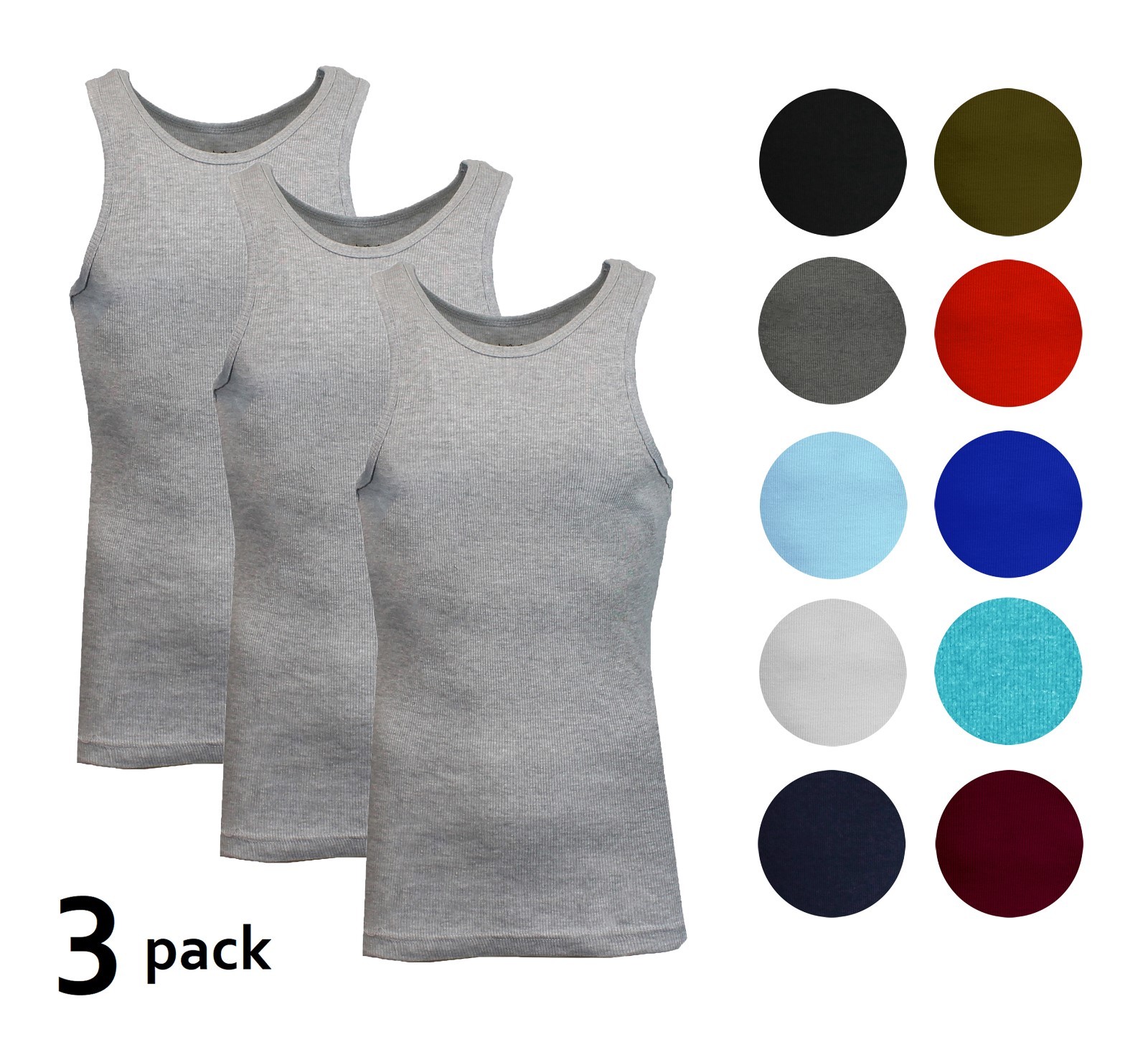 Men's 3 Pack Ribbed Tank Top Shirts Muscle Sleeveless Gym Beach Undershirt NWT gallery