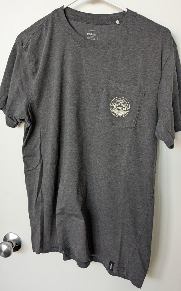 prAna Patch Print Men’s T-Shirt Gray, Size Medium, Clothing For Positive Change
