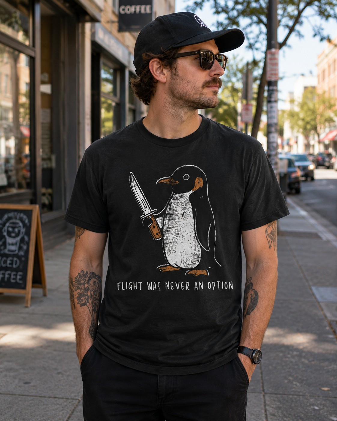 Mens Funny T Shirts Flight Was Never An Option Sarcastic Penguin Graphic Novelty gallery
