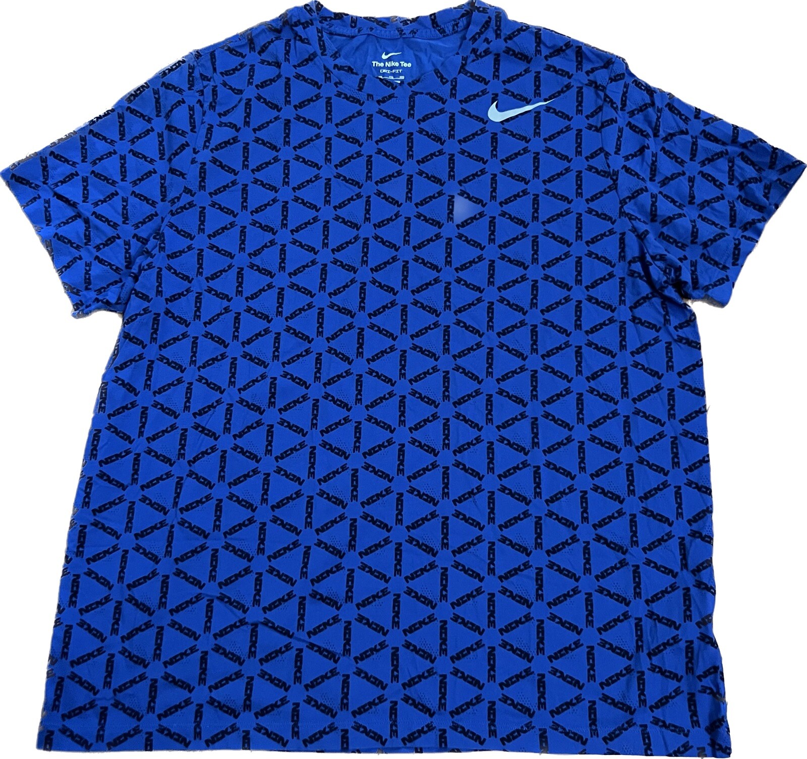 Nike T-Shirt Men Large Blue Short Sleeve Monogram Print Workout DJ5250-480 EUC gallery