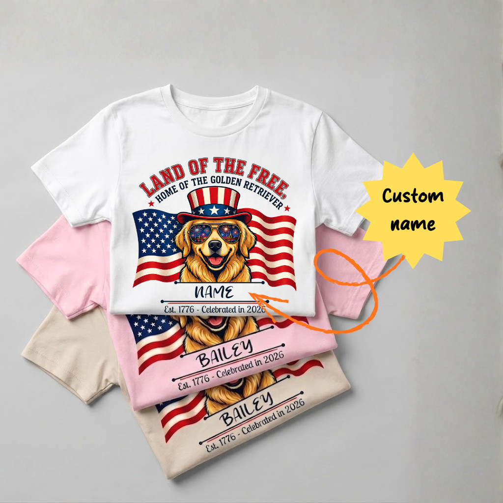Custom Dog Name 4th of July Shirt Golden Retriever USA 250th Anniversary T-Shirt gallery