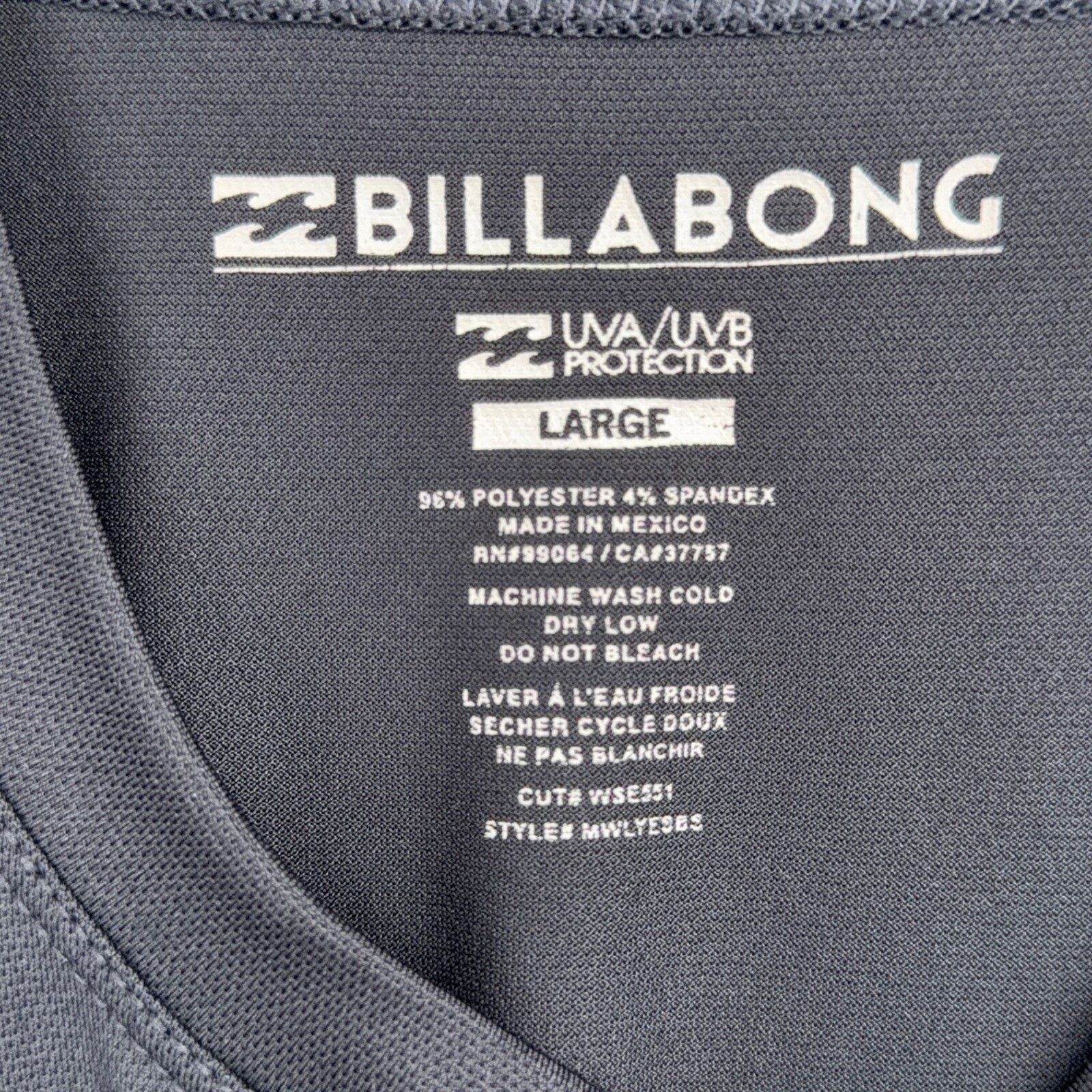 Billabong Rash Guard Mens Large Polyester Spandex Black Performance Tee gallery