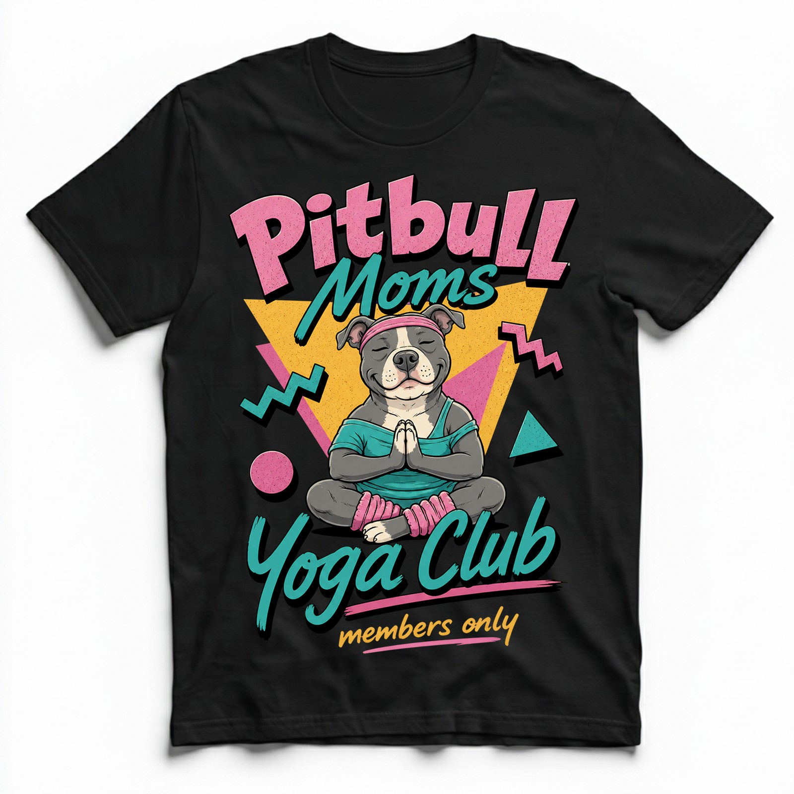 Pitbull Moms Yoga Club Geometric Retro Pink Lover T-Shirt Namaste Puppy Tee gallery