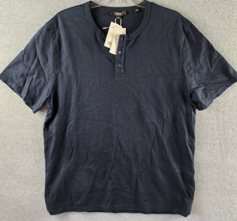Vince Henley Placket Cotton Relaxed-Fit Shirt Men's XL Blue Short Sleeve gallery