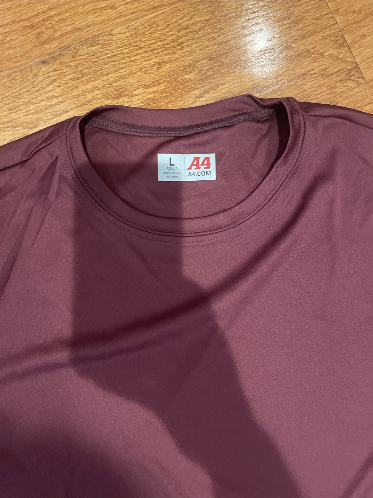 A4 Mens Dri-Fit Workout Running Cooling Performance Crew T-Shirt Marooon Sz L gallery