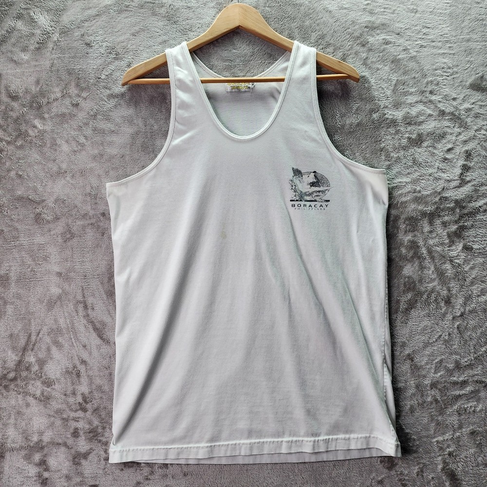 Ocean Wave Boracay Beach Philippines Tank Top White Graphic 3XL Vintage Style