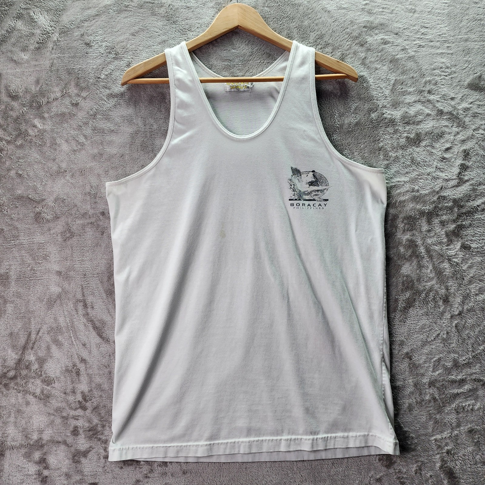 Ocean Wave Boracay Beach Philippines Tank Top White Graphic 3XL Vintage Style