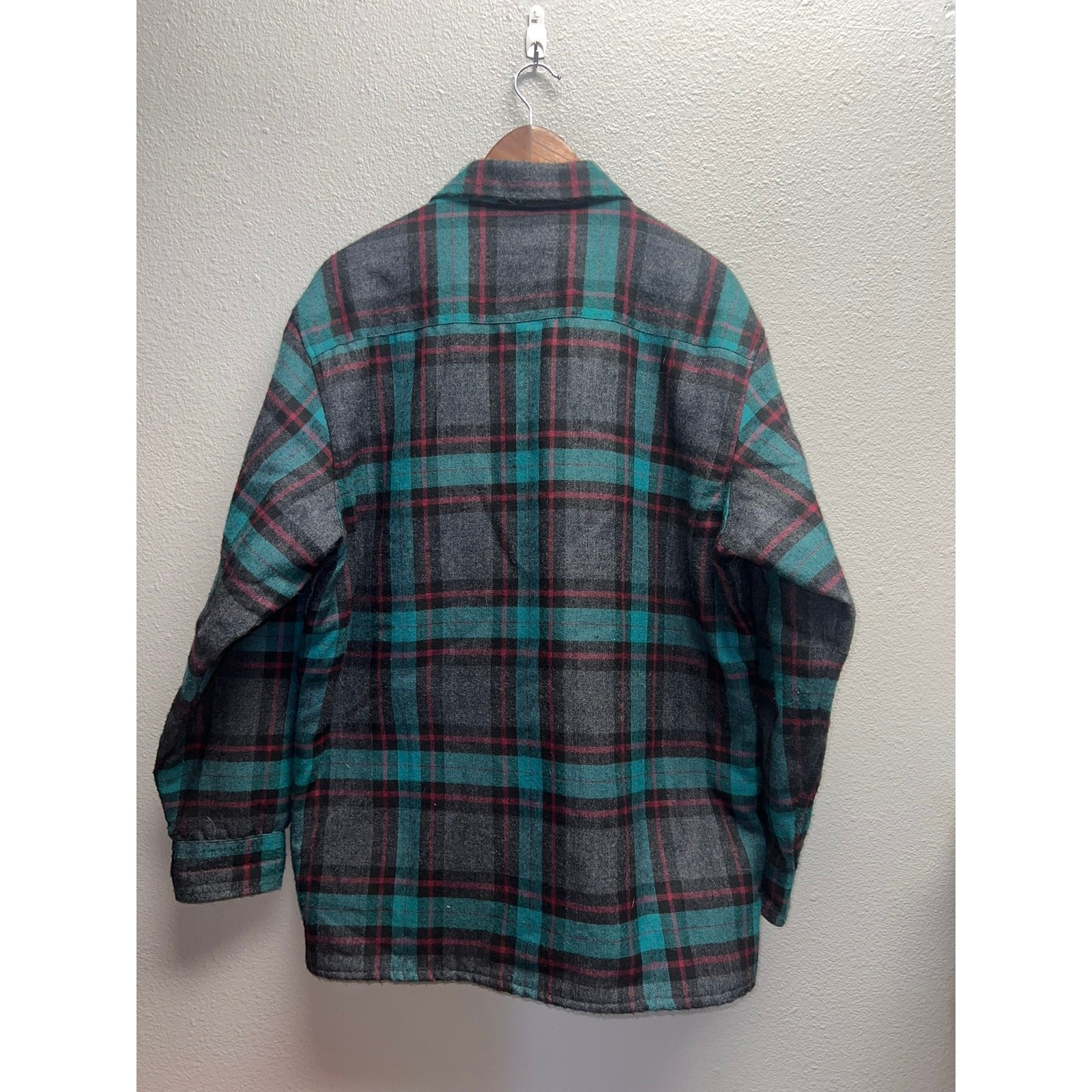 Vintage Trail's End Flannel Shirt Quilted Lined Plaid Teal Gray Western VTG L gallery