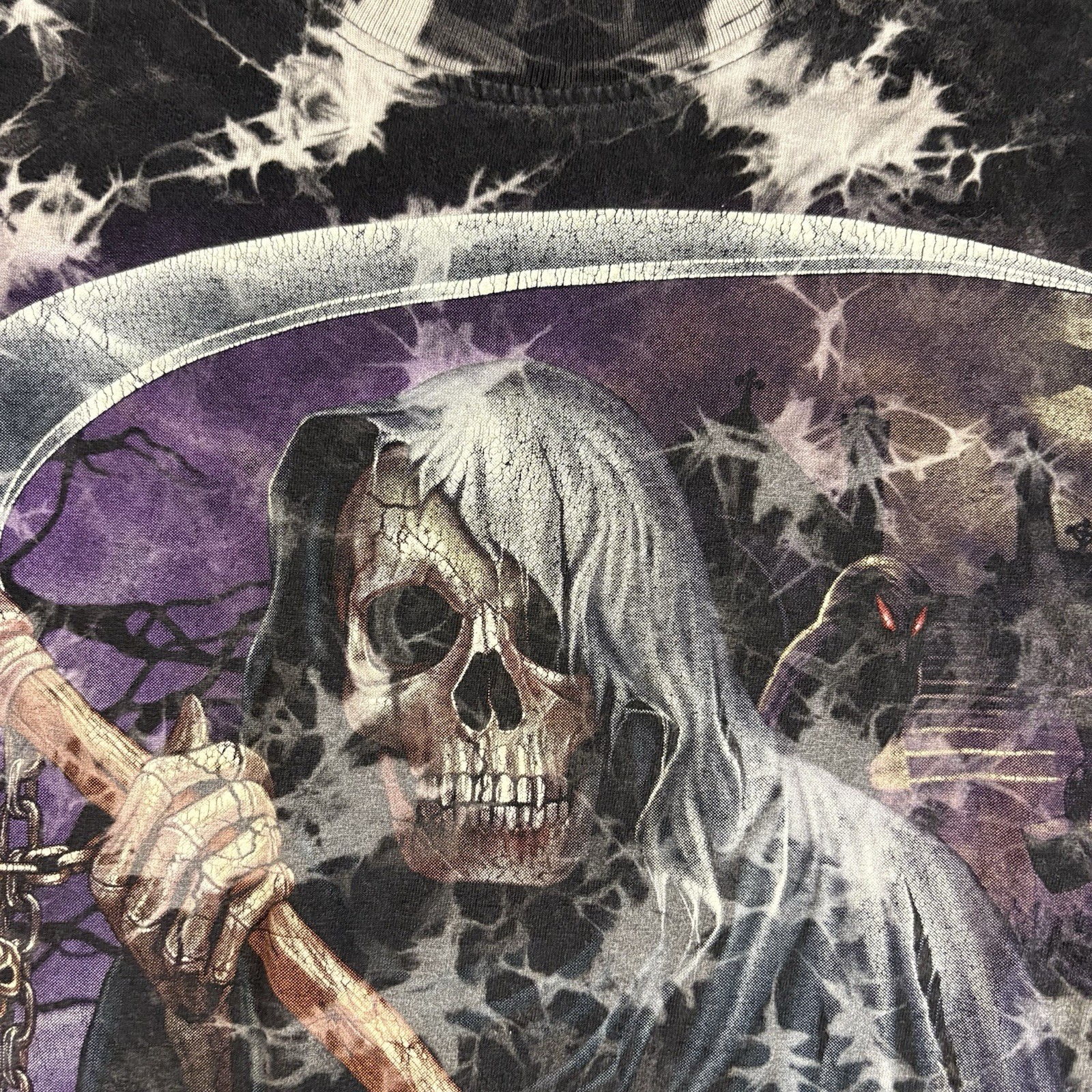 Vintage 90's The Roxx Grim Reaper Scythe Tie Dye T-Shirt Single Stitch Large gallery