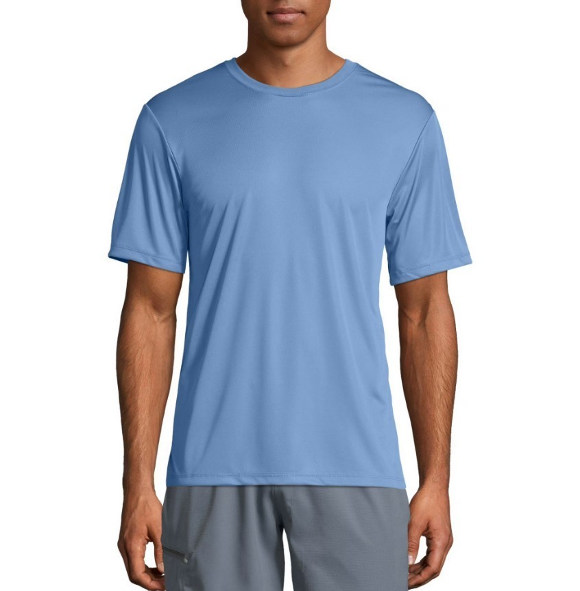 Hanes 4820 Mens Cool Dry Performance T-Shirt Large Light Blue UPF 40+ Sun