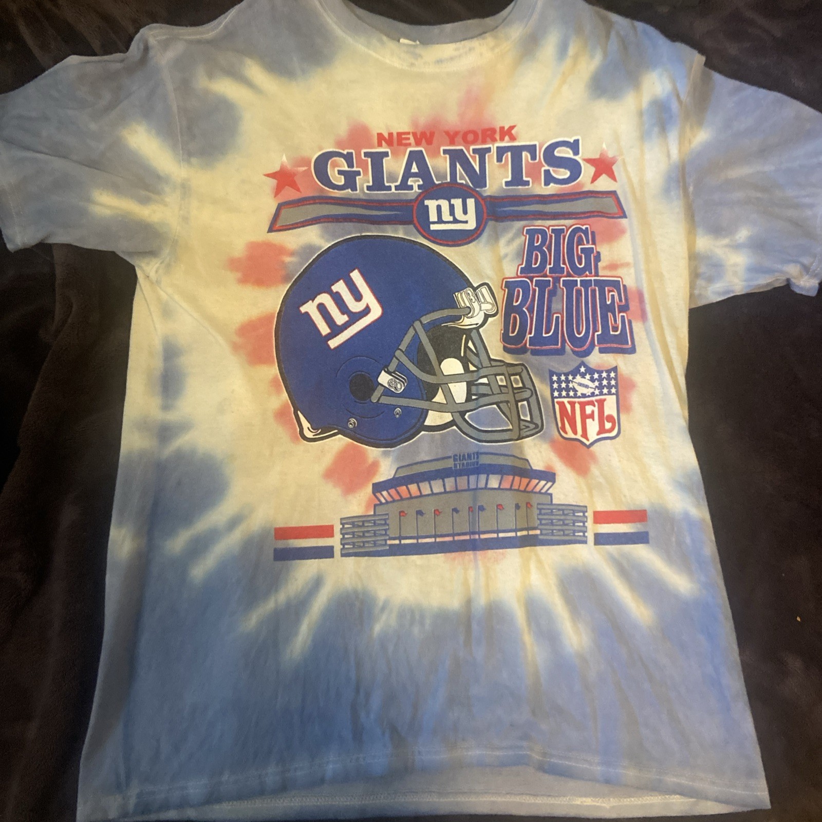 Y2K 2008New York Giants NFL Tie Dye All Over Double Sided T-shirt Red Blue Sz L gallery