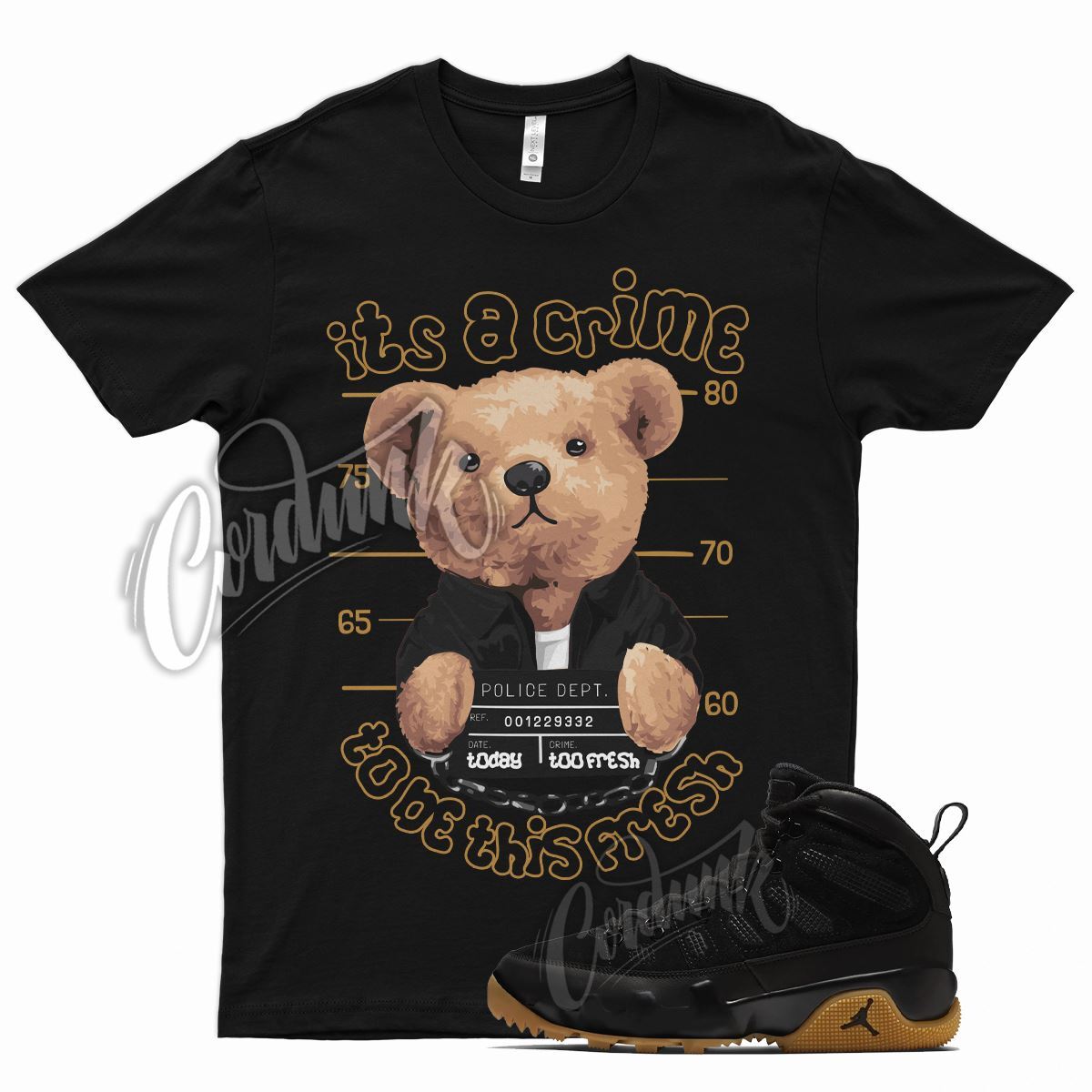 Black CRIME T Shirt for Air J1 9 Boot NRG Light Gum Tan Natural Brown Nine gallery