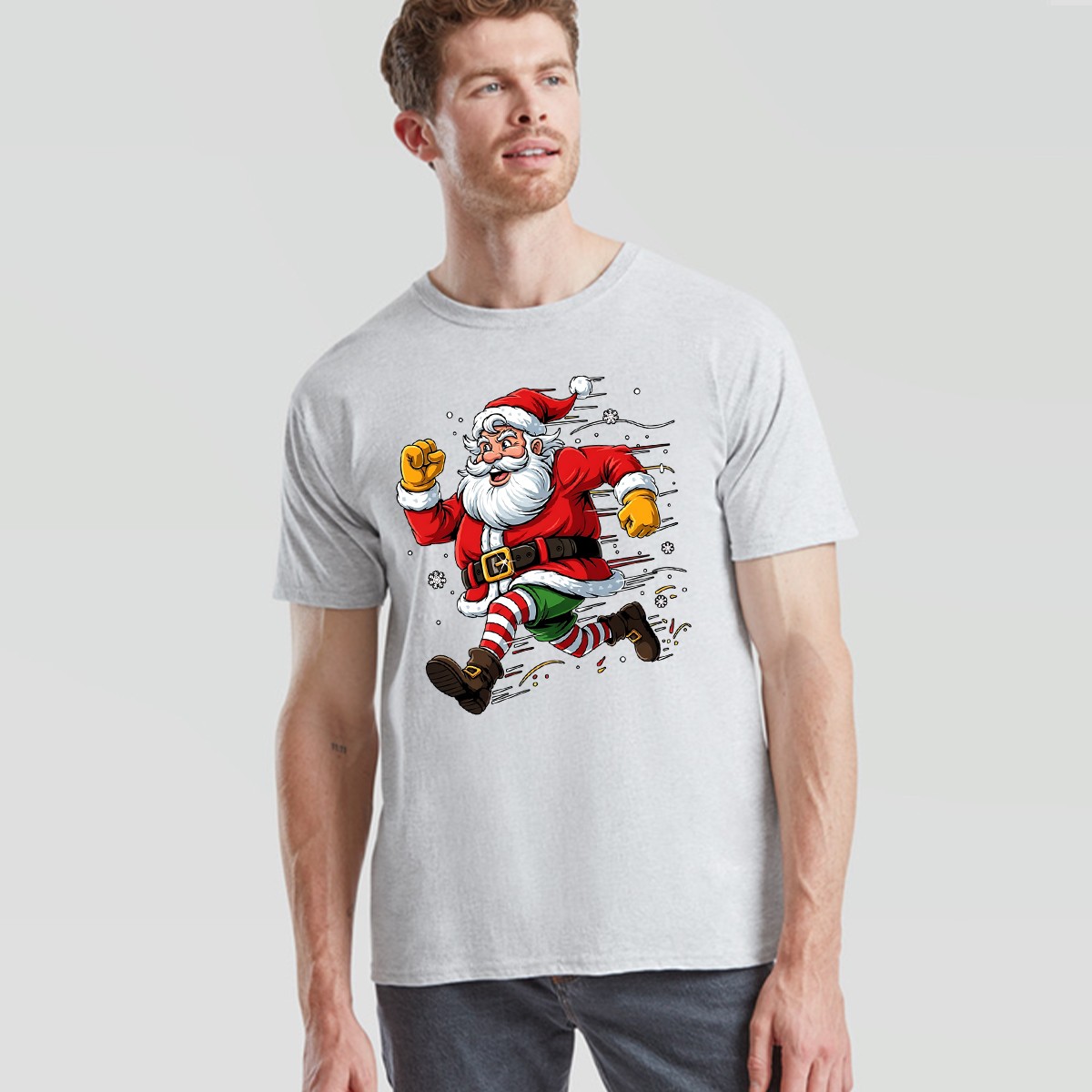 Running Santa Christmas Holiday Mens T-Shirt Womens Graphic Tee Festive Apparel gallery