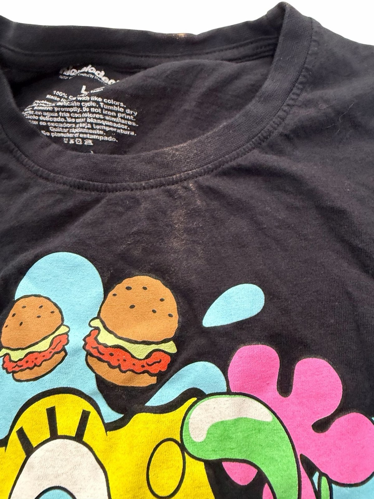 Spongebob Squarepants Splatter Burger Black Graphic T-Shirt gallery