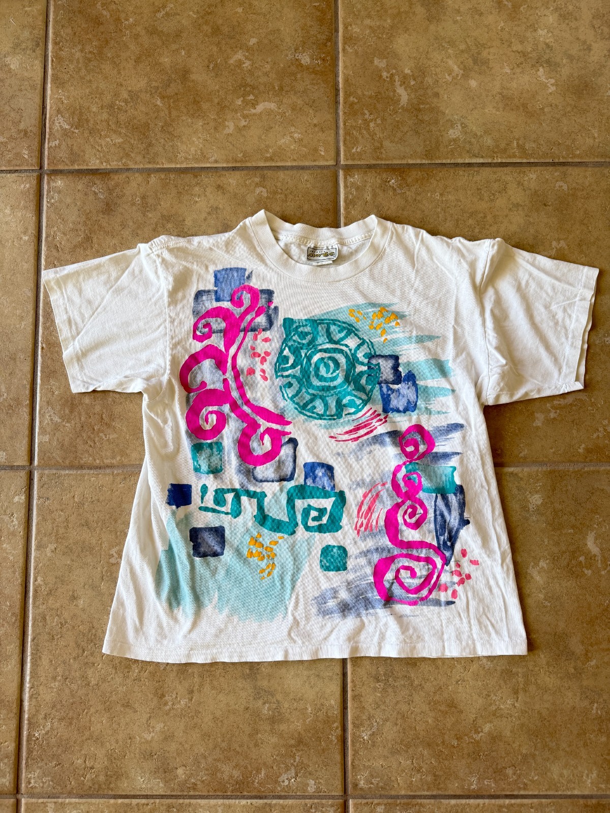 Vintage Jacques Moret Abstract Art Short Sleeve T Shirt Single Stitch White OSFA