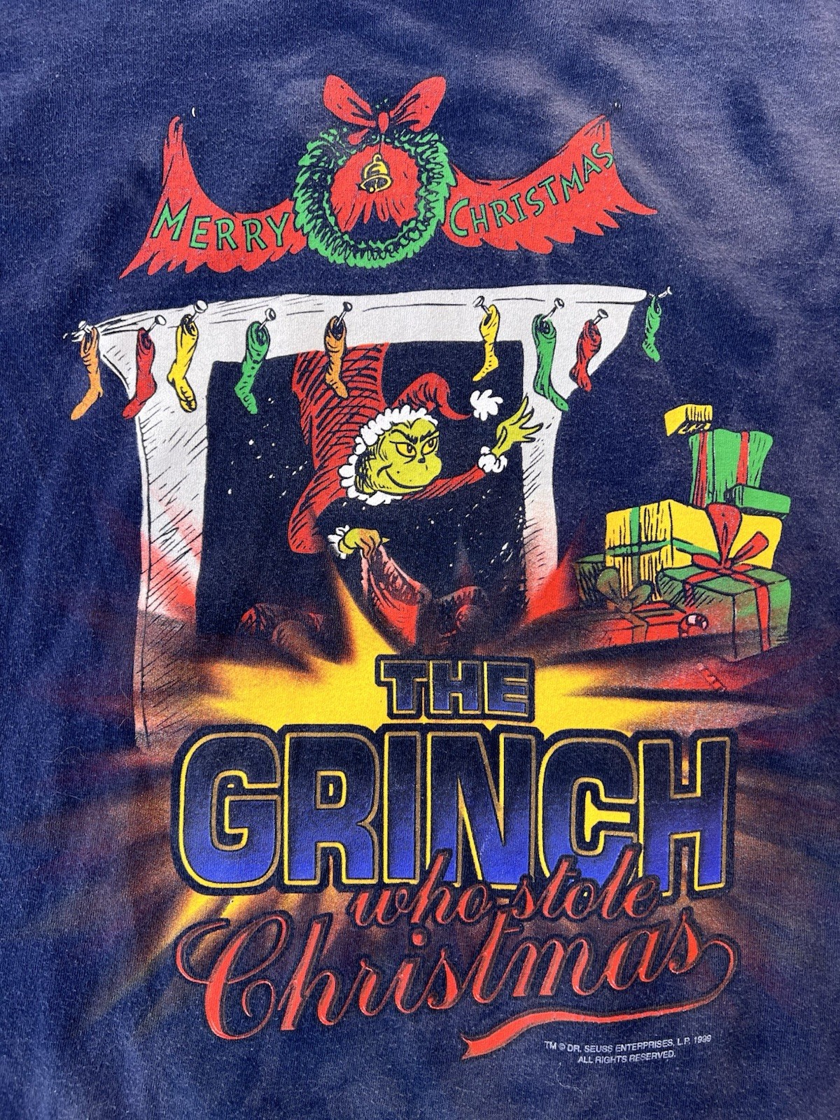 Vintage Xmas Shirt Large The Grinch Who Stole Christmas 90s Dr Seuss Wear FADED gallery