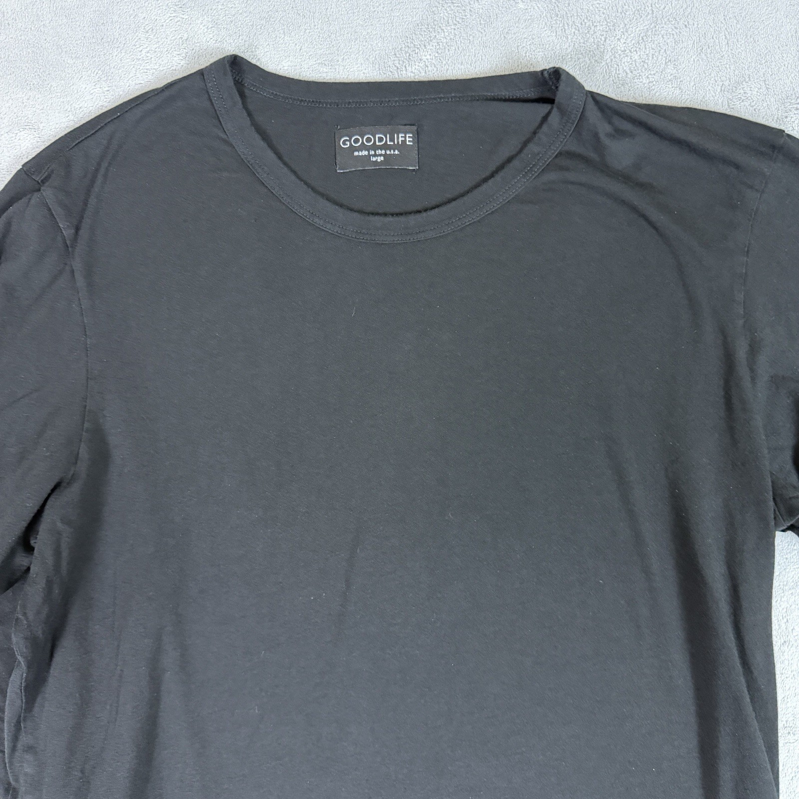 Goodlife Men L Long Sleeve Supima Cotton MicroModal Scallop Crew Shirt Black gallery