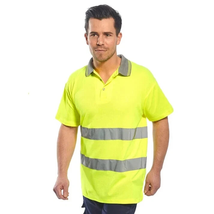 Mens Hi Vis Cotton Comfort Polo Shirt High Visibility Safety Security Work Top gallery