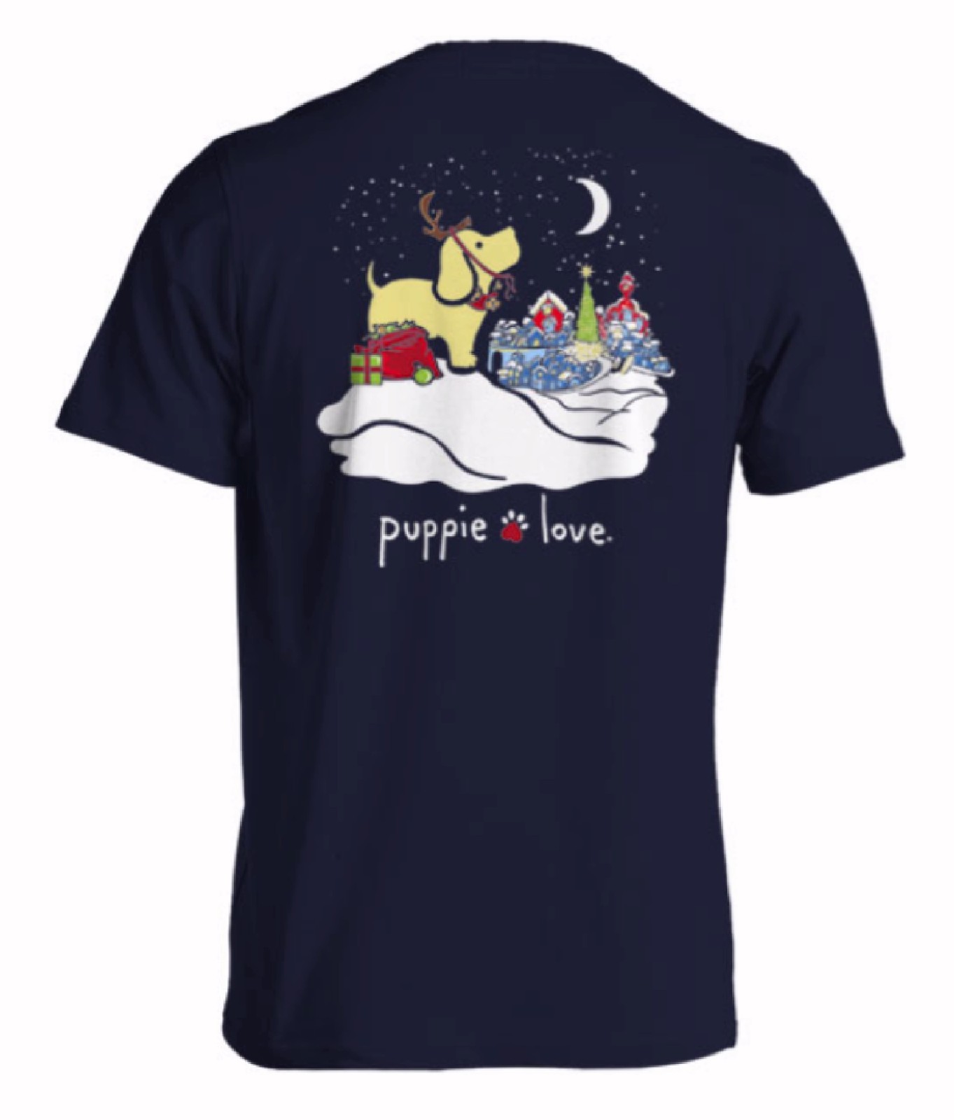 Puppie Love Dog Silent Night Reindeer Pup Short Sleeve T-Shirt – NEW Free Ship