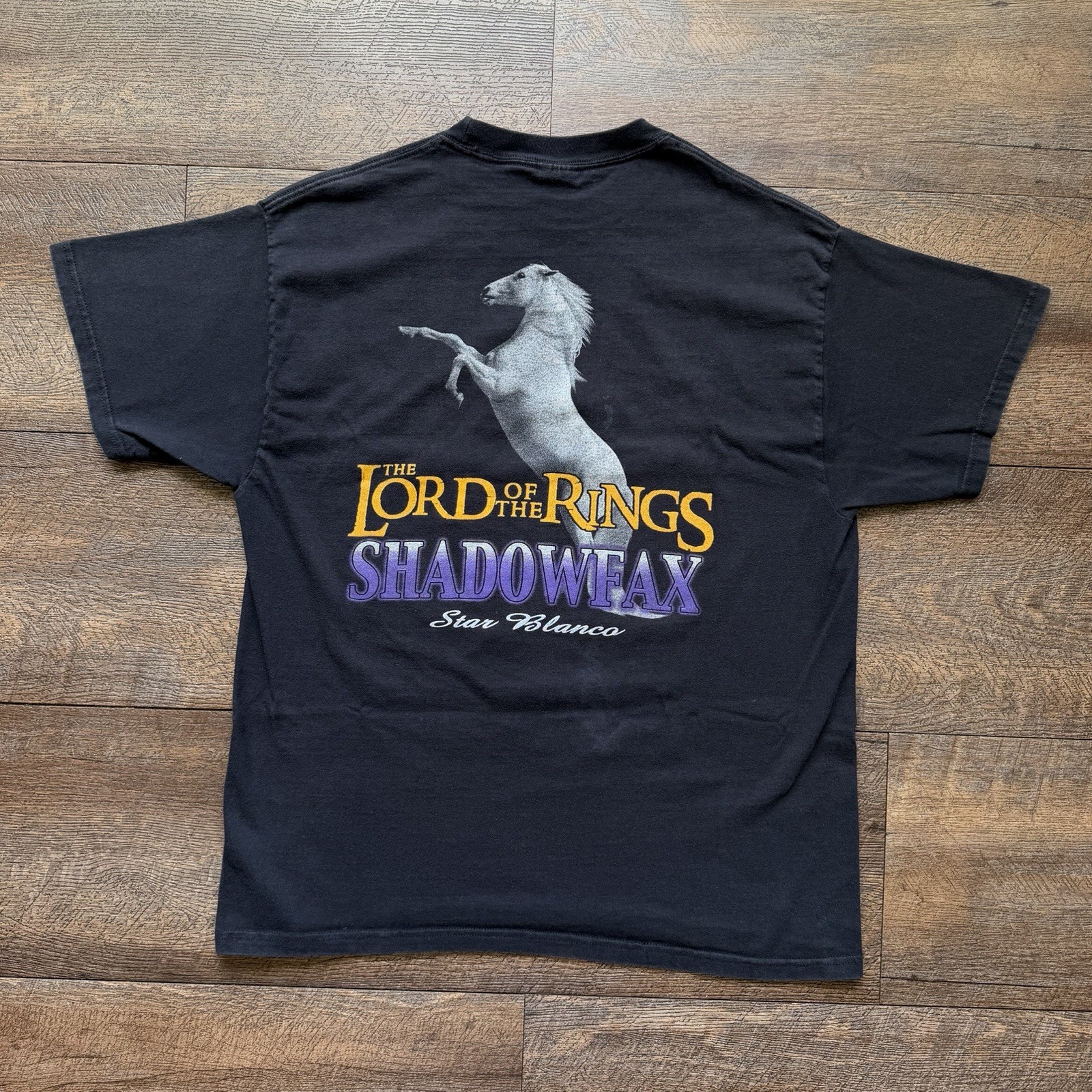 Vintage Y2K Mens L Black Lord Of The Rings Shadowfax Star Blanco Movie T-Shirt gallery