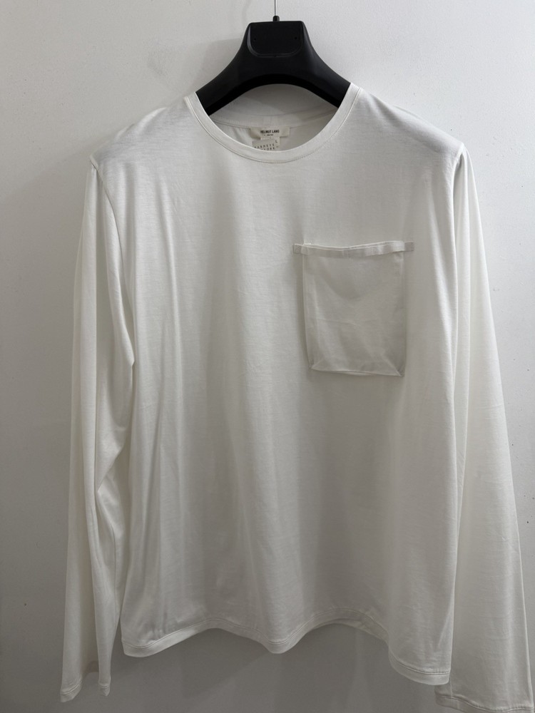 NWT Helmut Lang Men’s White Oversized Fit Long Sleeve Pocket T-Shirt $175