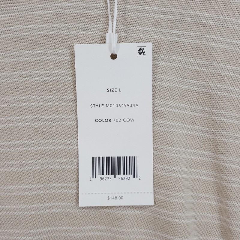 VINCE Shirt Mens Large Tan Stripe Pullover Crew Short Sleeve T-Shirt Tee $148 gallery