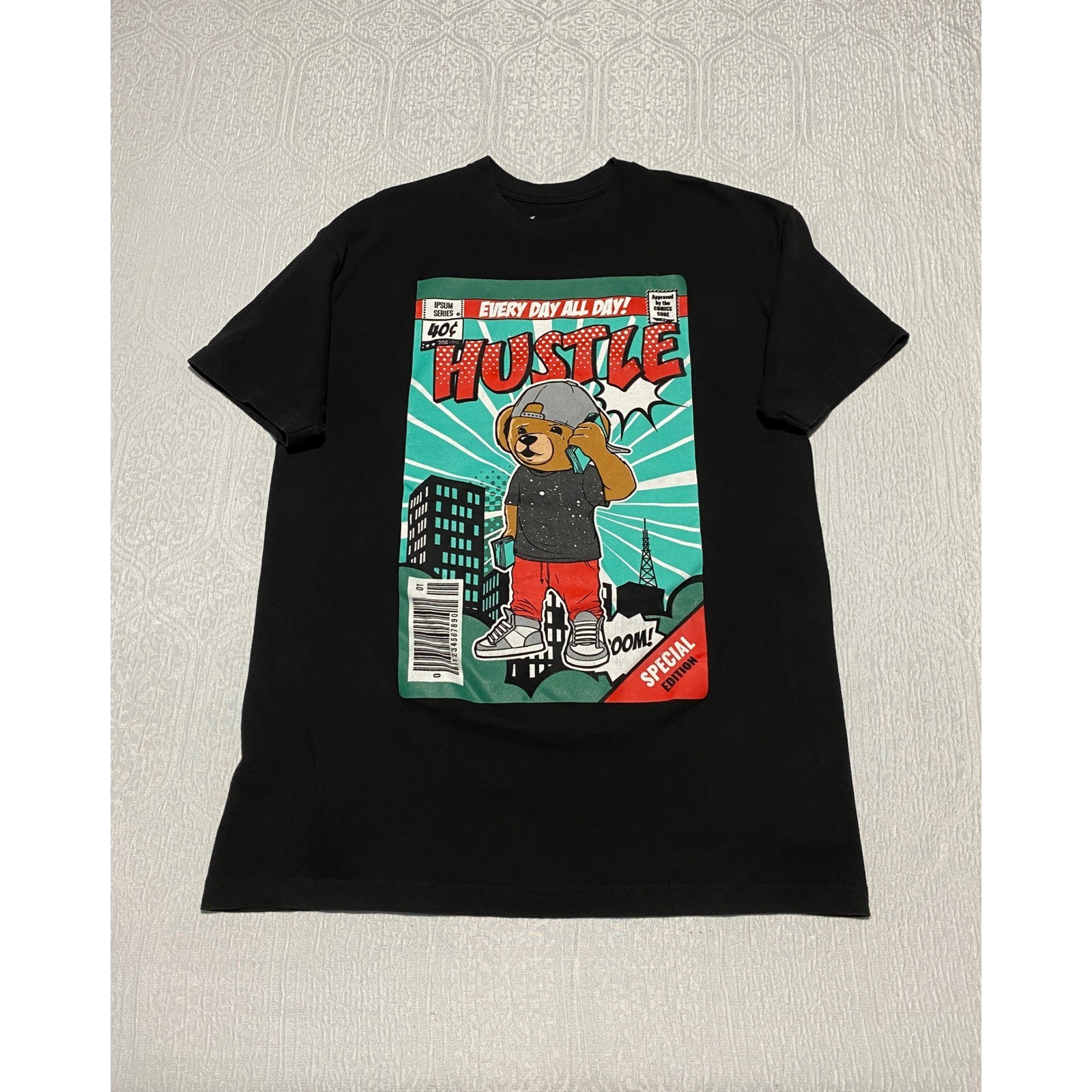 Vibes Hustle Every Day All Day Graphic Tee T Shirt Men’s Size 2XL Cartoon Bear