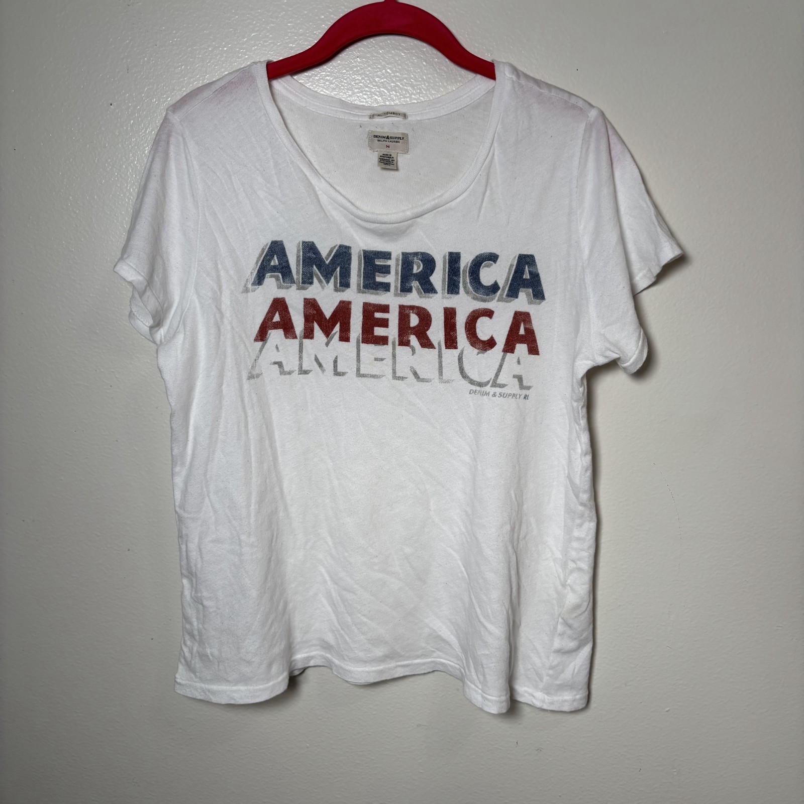 Denim & Supply Ralph Lauren Women Sz M America Graphic T-Shirt White *READ* gallery