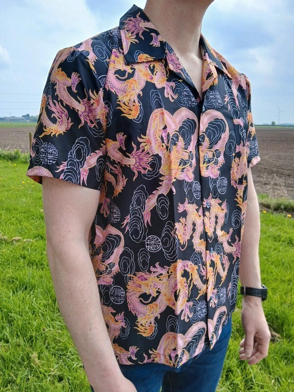 Mens Orange Pink Dragon Black Short Sleeve Hawaiian T Shirt Summer Holiday Large gallery