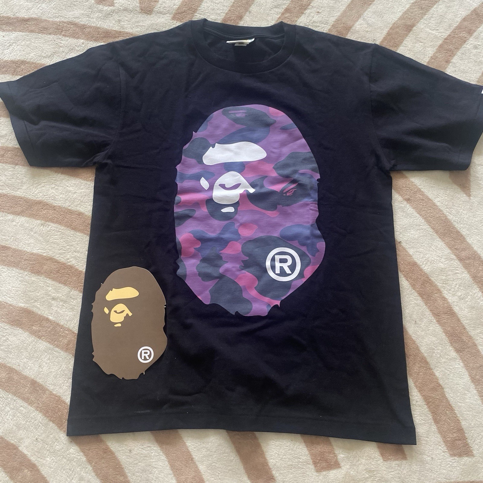 A Bathing Ape BAPE Men’s Black Camo Ape Head Logo Cotton T-Shirt M/L gallery