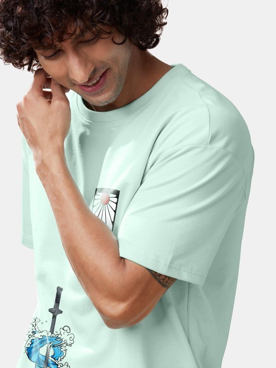 Tanjiro Kamado Anime Printed Drop-Shoulder Sleeves Cotton Oversized T-shirt gallery