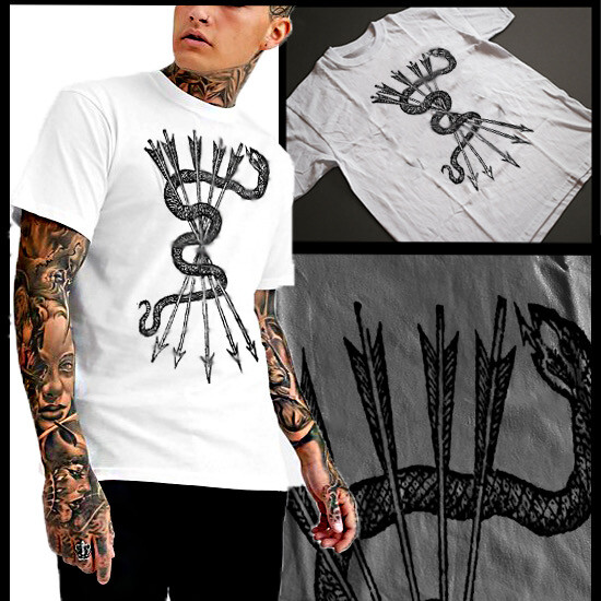 Goth Medieval Victorian Era Snake T-shirt With Arrows Vintage Occult Fantasy Art