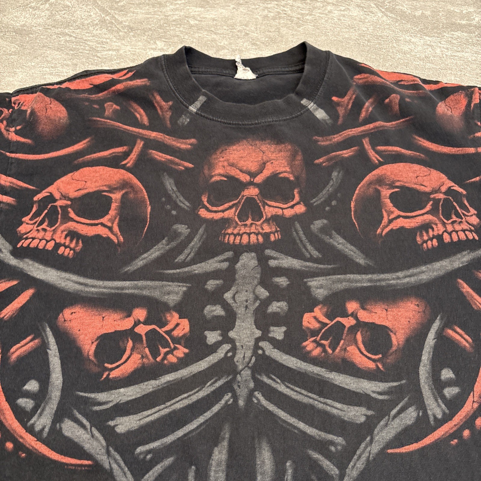 VTG Skulls Skeleton T-Shirt Mens XL Black Hardcore AOP Y2K Skater Grunge Street gallery