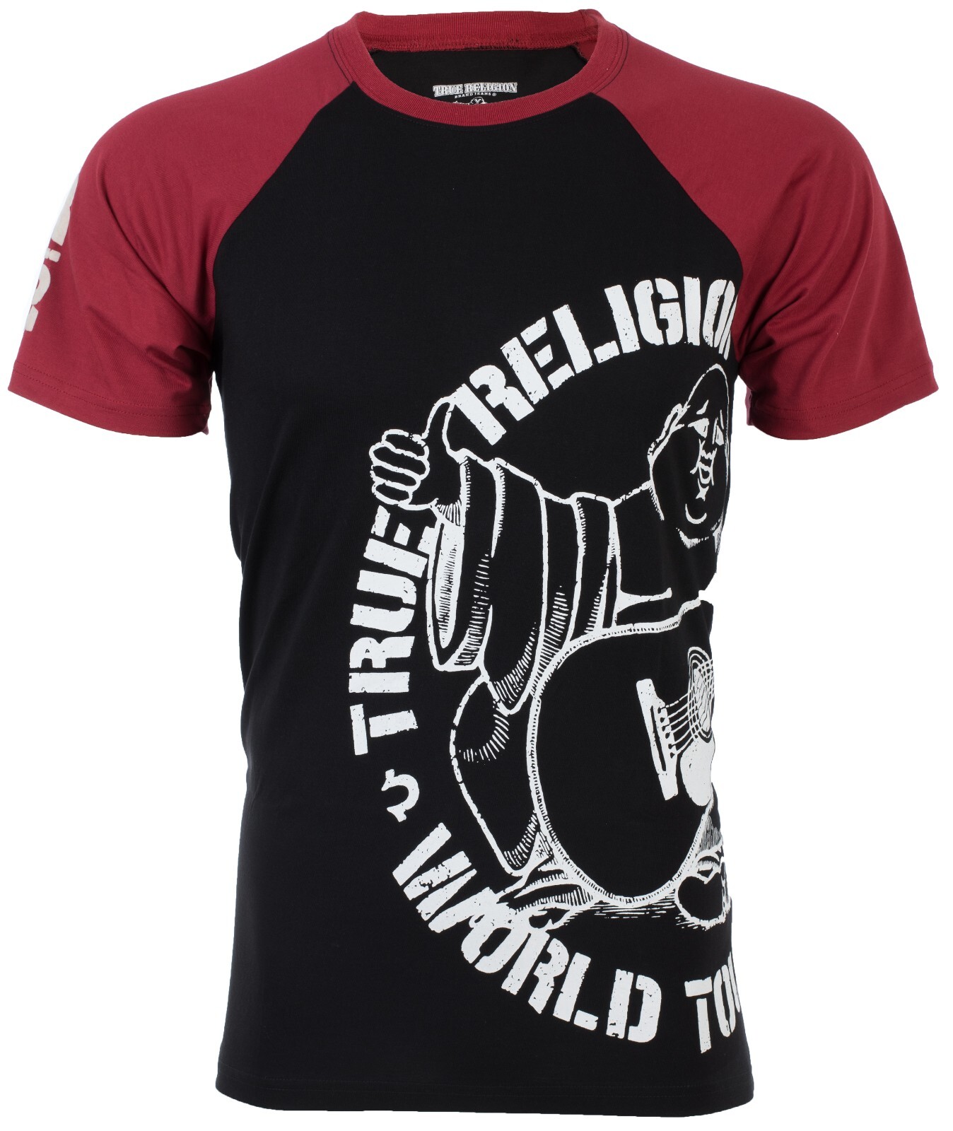 $79 TRUE RELIGION Black Red PART BUDDHA Short Sleeve Designer Raglan T-shirt NWT gallery