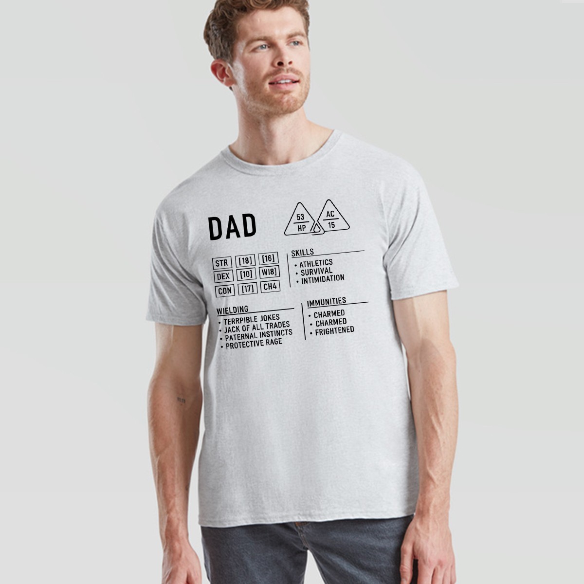 Dad Dungeons Mens T Shirt Dragons Character Sheet Fathers Day Gift DND RPG gallery