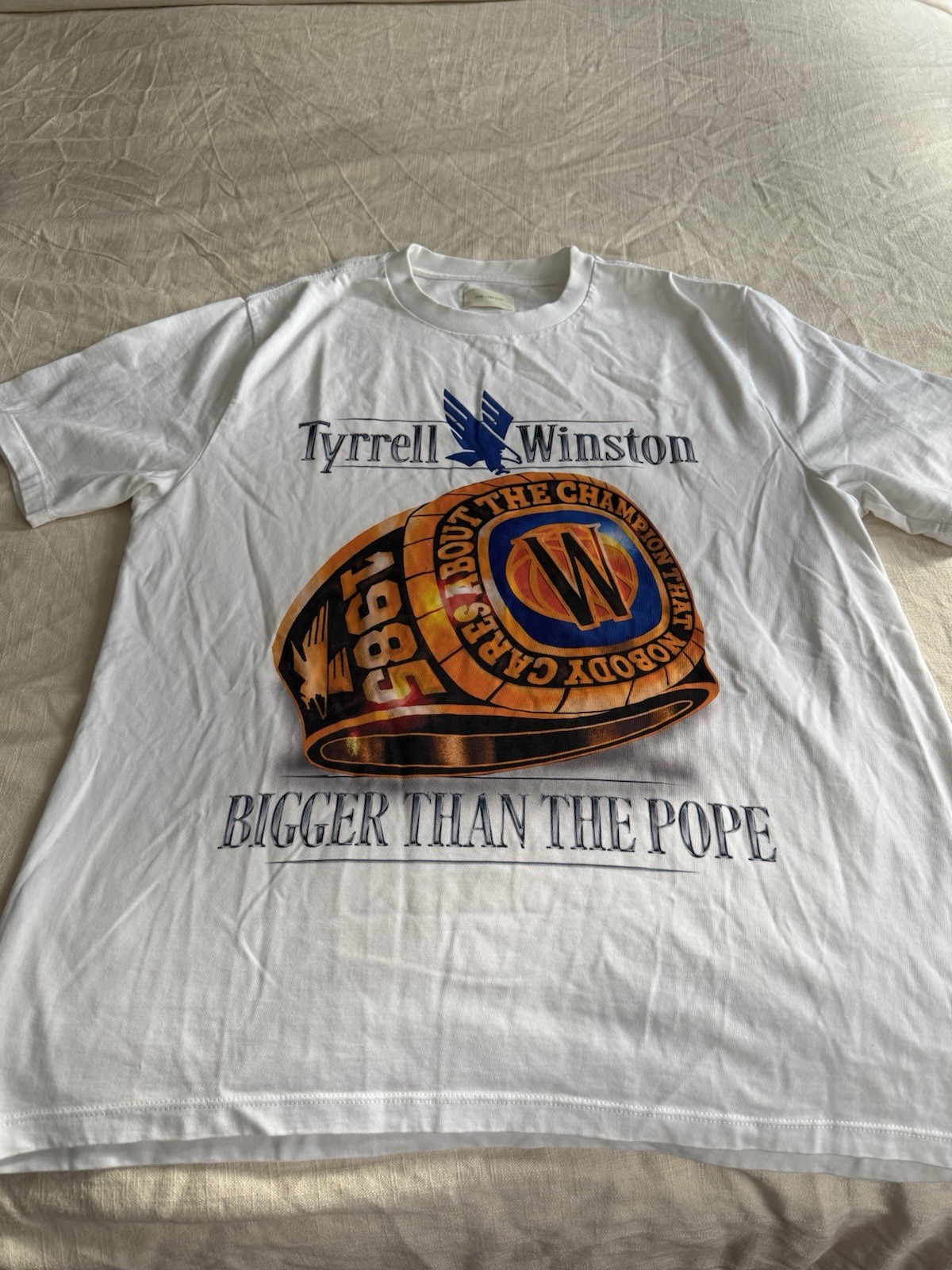 Aime Leon Dore ALD Tyrrell Winston Bigger Than The Pope White Tee T Shirt XLarge