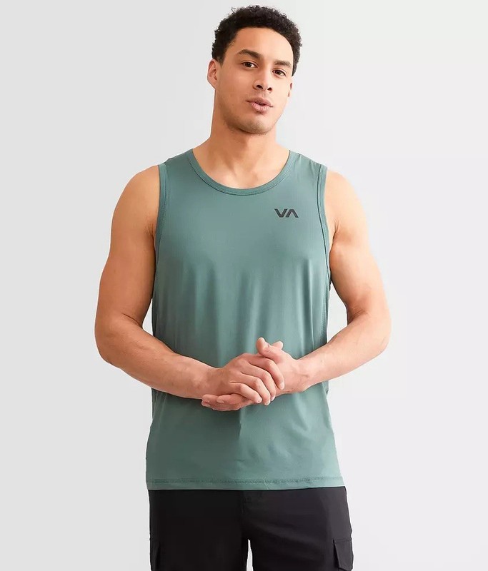 Men’s RVCA Vent SL / Robey Tank Sage Tee Shirt Size S M L XL Green Black Yogger