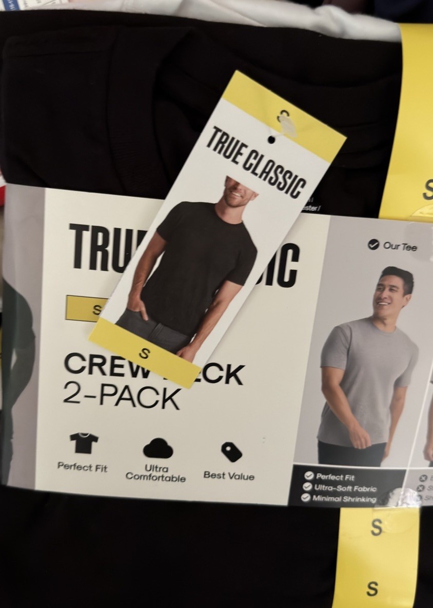 TRUE CLASSIC Mens Crew Neck Perfect Fit T-Shirt 2-Pack Black White Size S NWT gallery