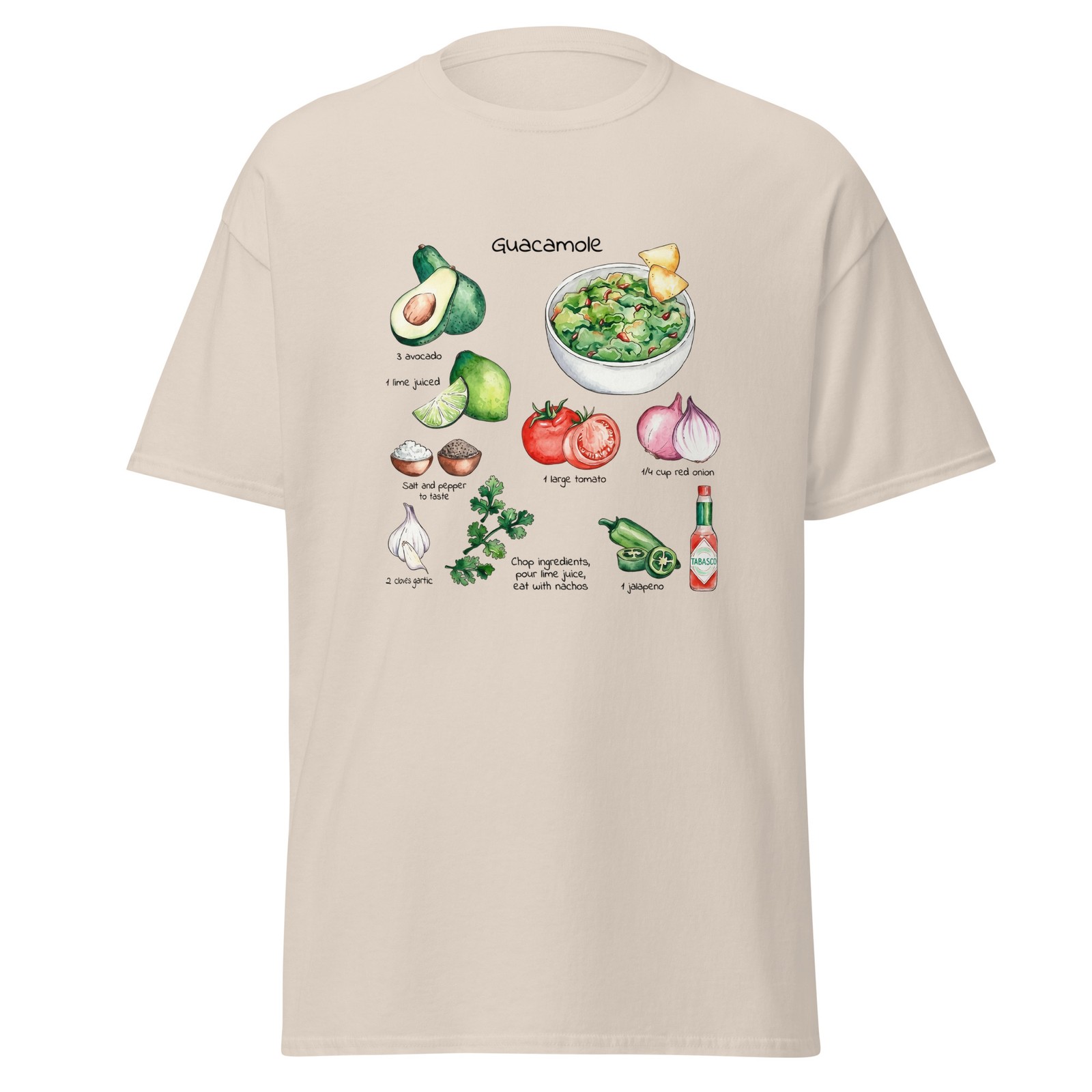 Watercolor Guacamole Recipe T-Shirt, Botanical Culinary Art Tee. gallery