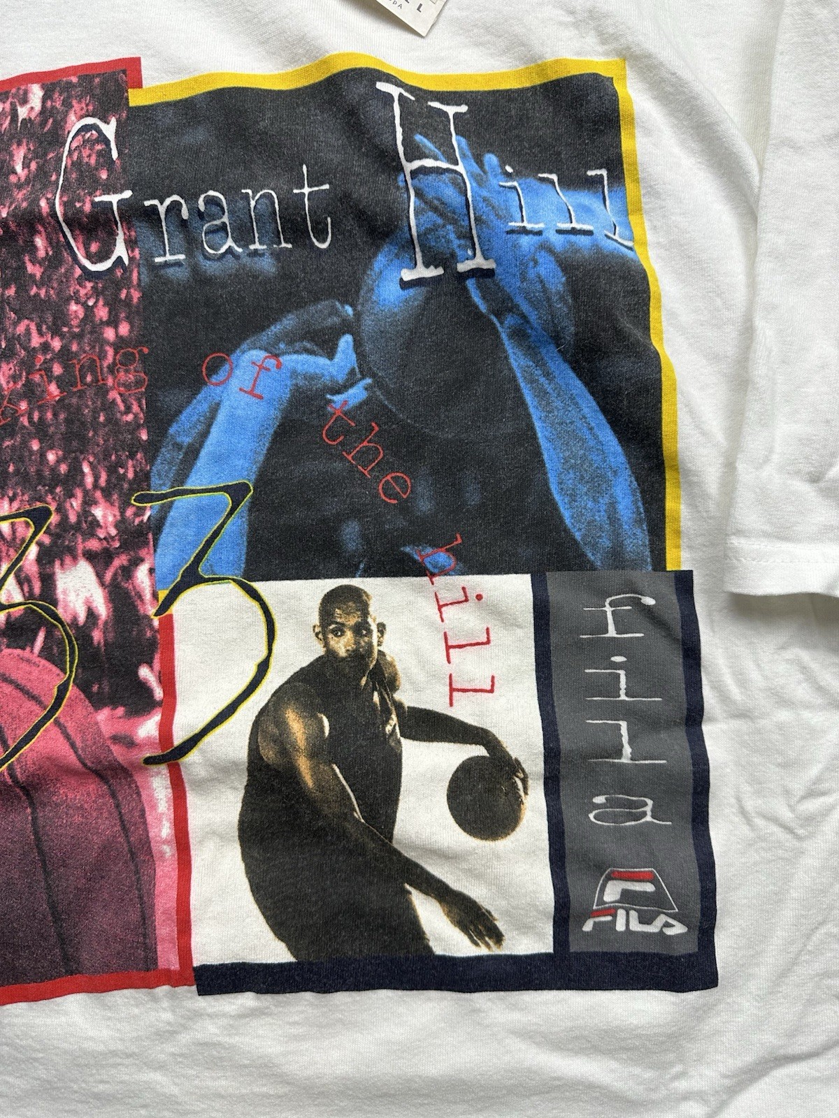 Vintage NWT Mens Fila Grant Hill Basketball Graphic Shirt 90s 2XL White READ gallery