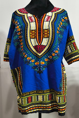 Men’s Izzy & Liv Blue Multicolor Dashiki Shirt (One Size) 100% Cotton V-Neck