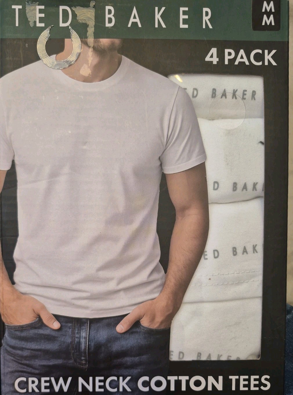 Ted Baker 4 PK Size Medium 38-40 Crew Neck Cotton White Logo Tshirts Undershirts