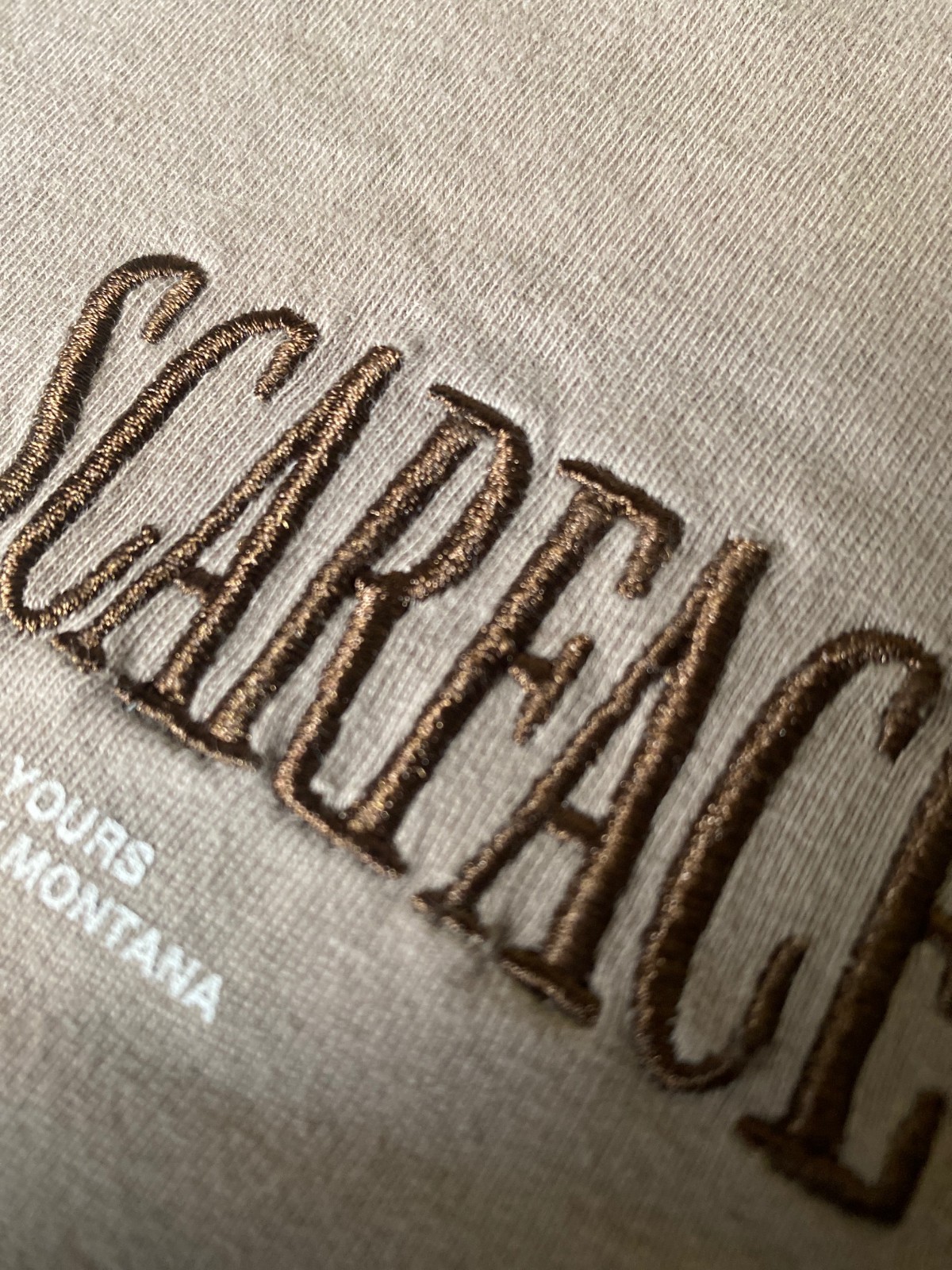 Scarface Shoe Palace X Tony Montana Embroidered Double Sided Beige T Shirt SZ M gallery