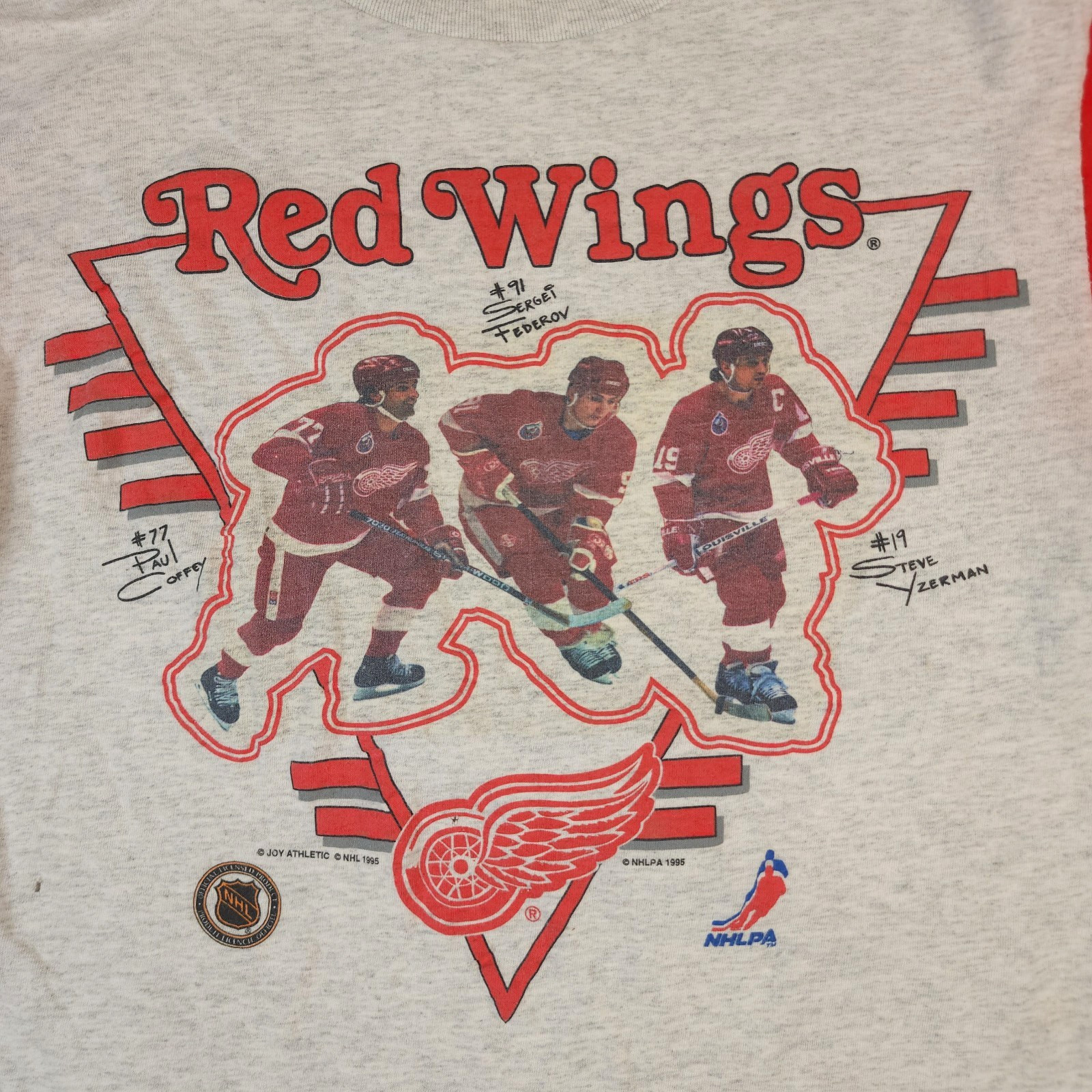 Vintage 90s Detroit Red Wings T-Shirt Youth Large NHL Yzerman Fedorov USA gallery