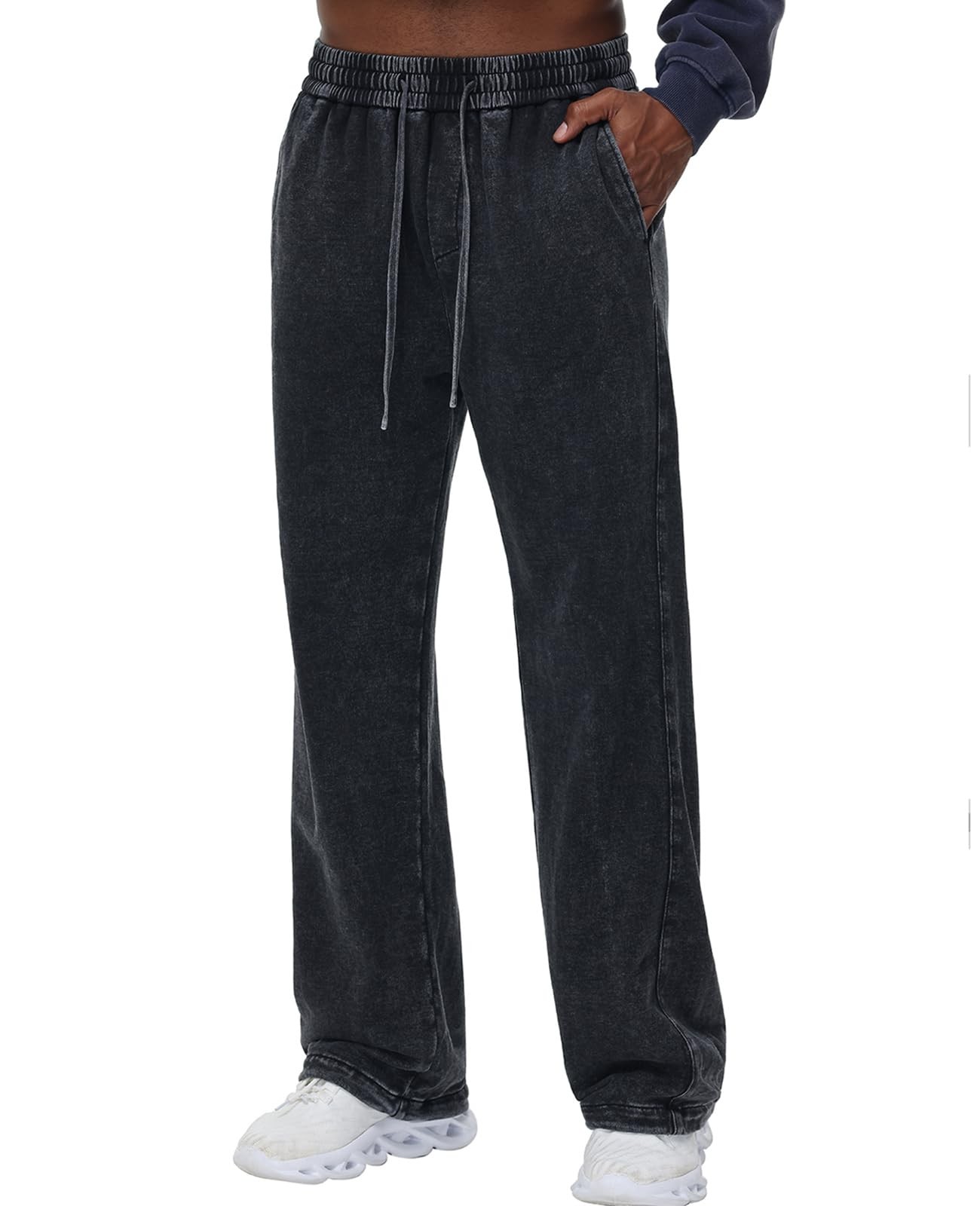 Mens Sweatpants Athletic Acid Washed Cotton Elastic Waist Drawstring Jogger P…