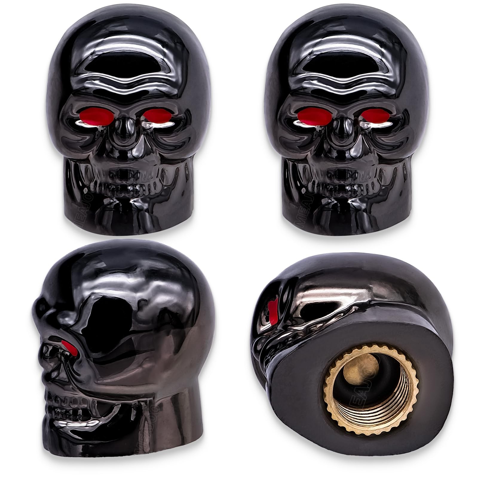 MEAJOO 4PCS Skull Style Tire Valve Stem Caps, with O 4 Pcs, – B – Gray
