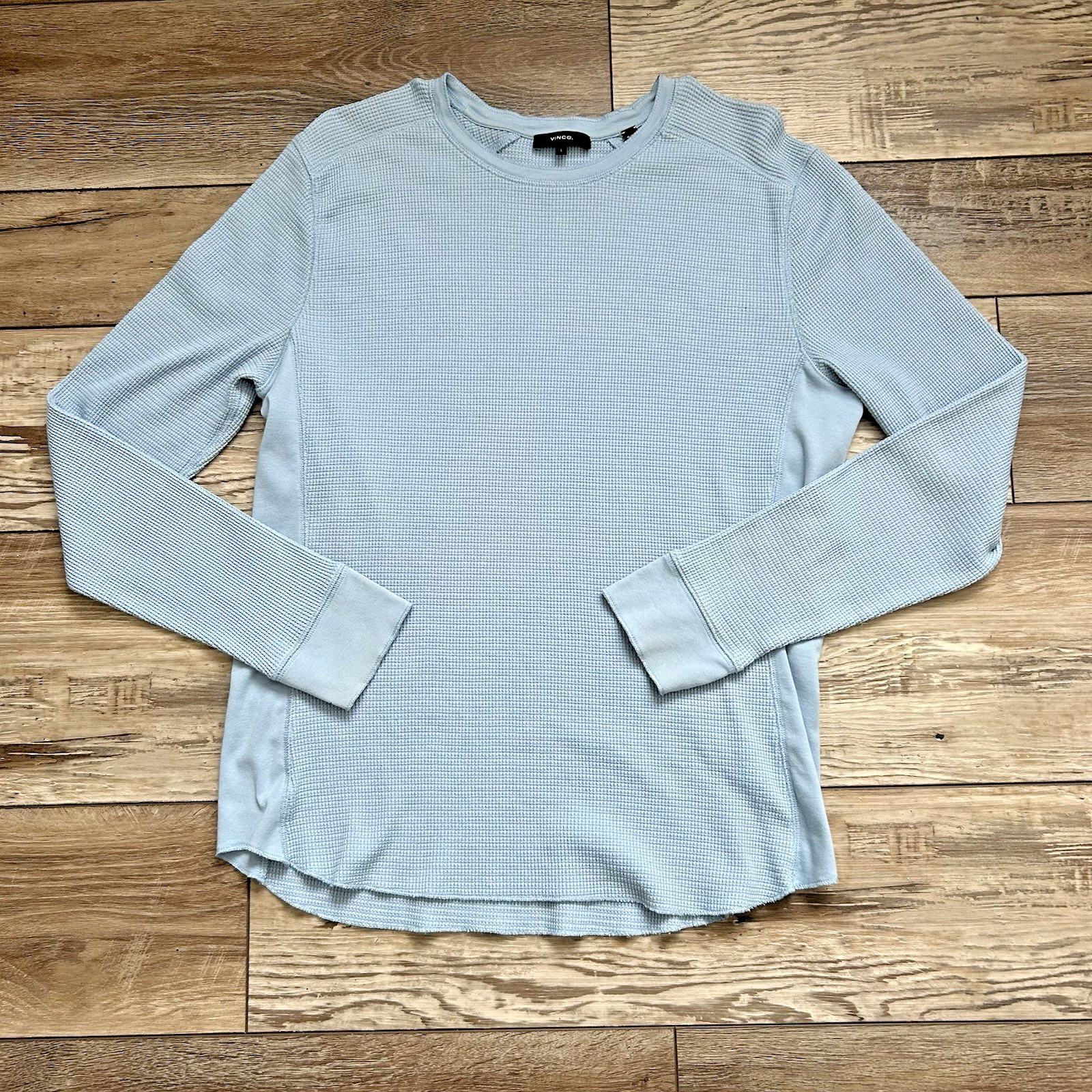 Vince Mens Waffle Knit Shirt Size Large Blue LS Thermal Y2K 90s Look Pima Cotton