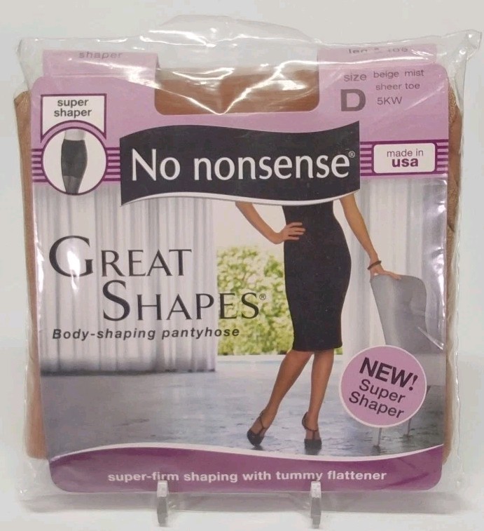 NO Nonsense Great Shapes BodyShaping Pantyhose Size D 5KW Beige Mist Sheer Toe